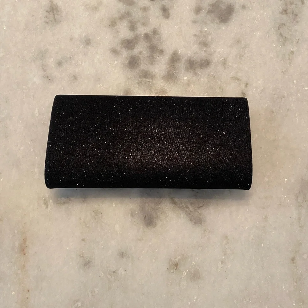 Black Shimmer Evening Clutch Bag with Silver Toned Chain Strap